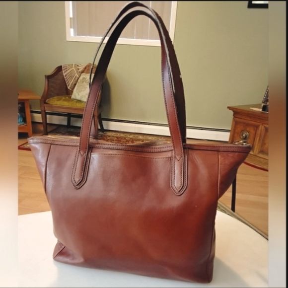 Fossil Brown Leather Tote Bag Purse Shopper - Picture 16 of 17